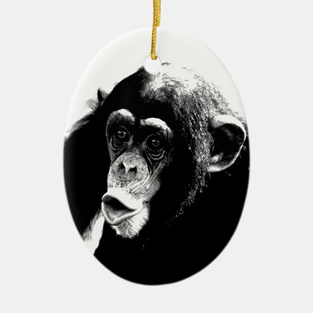 Adorno De Cerámica Chimpancé blanco negro (Frente)