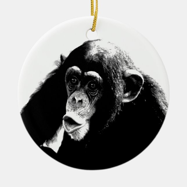 Adorno De Cerámica Chimpancé blanco negro (Frente)