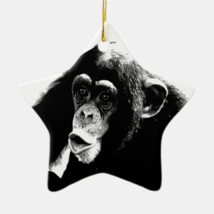 Adorno De Cerámica Chimpancé blanco negro