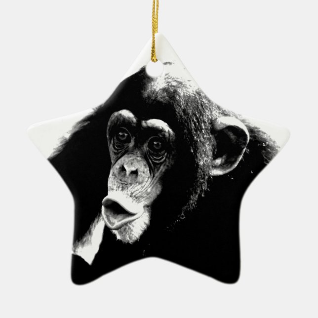 Adorno De Cerámica Chimpancé blanco negro (Frente)