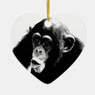 Adorno De Cerámica Chimpancé blanco negro