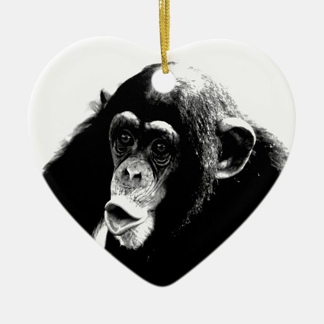 Adorno De Cerámica Chimpancé blanco negro (Frente)