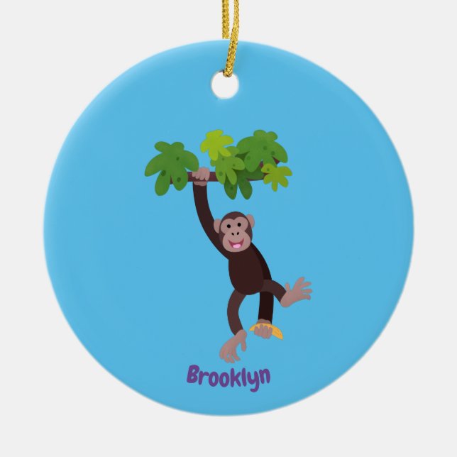 Adorno De Cerámica Chimpancé lindo en personalizado colgante de la ju (Frente)