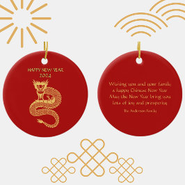 Adorno De Cerámica China Feliz Año Nuevo con etiqueta de regalo de dr