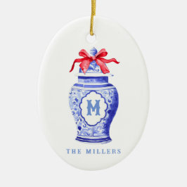 Adorno De Cerámica Chinoiserie Ginger Jar Monograma | Bow Rojo