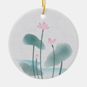 Adorno De Cerámica Chinoiserie Tinta china Pintar Lotus Floral