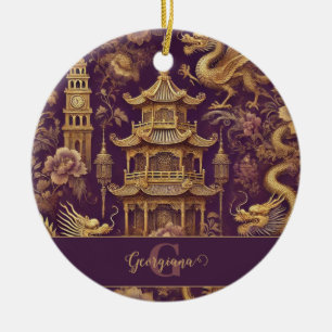 Adorno De Cerámica Chinoiserie victoriana personalizada Purple & Gold