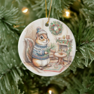 Adorno De Cerámica Chipmunk Christmas Wildlife Ornament