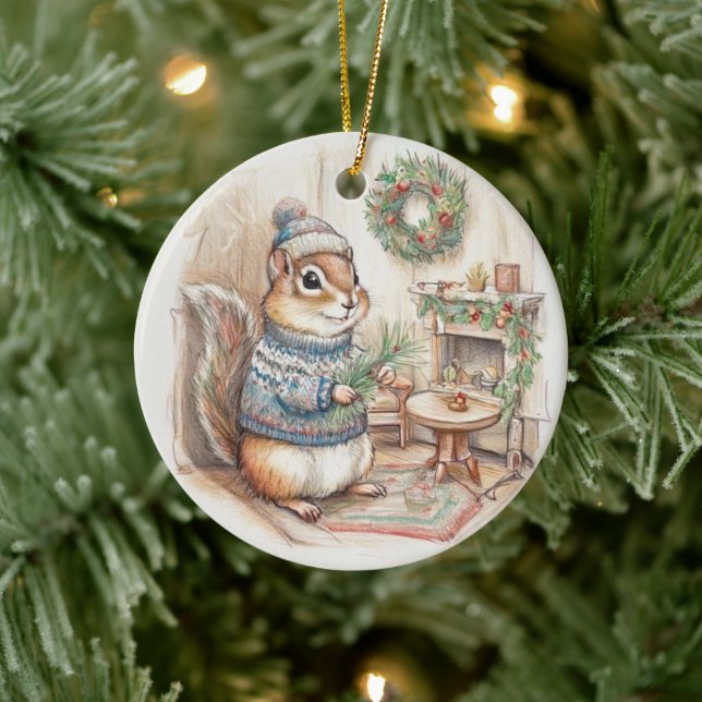 Adorno De Cerámica Chipmunk Christmas Wildlife Ornament (Árbol)