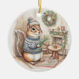Adorno De Cerámica Chipmunk Christmas Wildlife Ornament
