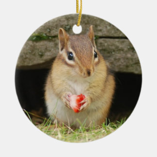 Adorno De Cerámica Chipmunk lindo del bebé con la fresa