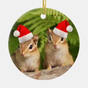 Adorno De Cerámica Chipmunks del bebé de Santa
