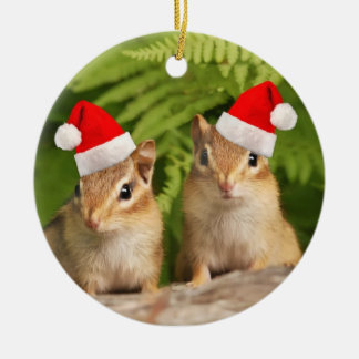 Adorno De Cerámica Chipmunks del bebé de Santa