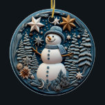 Adorno De Cerámica Chirstmas de Snowman 3D<br><div class="desc">Ornamento de navidad tridimensional</div>