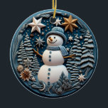 Adorno De Cerámica Chirstmas de Snowman 3D<br><div class="desc">Ornamento de navidad tridimensional</div>