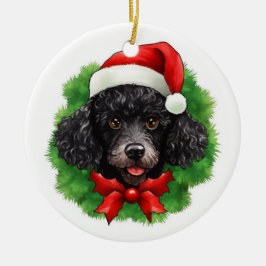 Adorno De Cerámica Chistmas Wreath Black Poodle