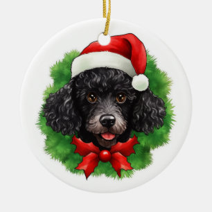 Adorno De Cerámica Chistmas Wreath Black Poodle
