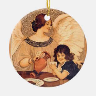Adorno De Cerámica Chocolate Ángel Francés Antiguo