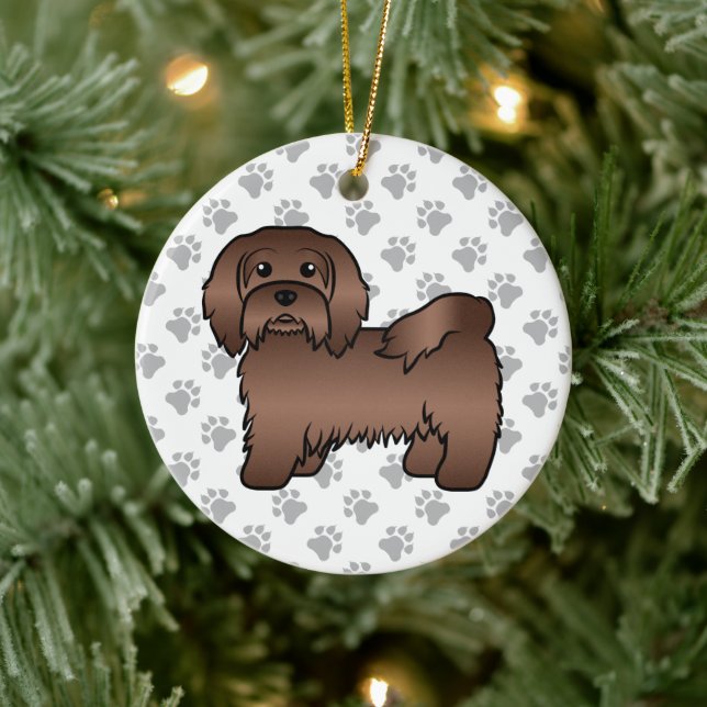Adorno De Cerámica Chocolate Havanese Cute Cartoon Dog Ilustracion (Árbol)