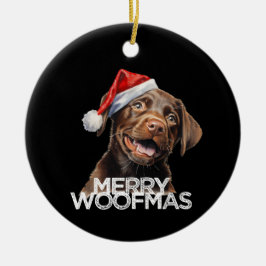 Adorno De Cerámica Chocolate lab perro sombrero de santa FELIZ WOOFMA