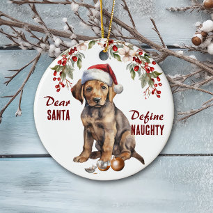 Adorno De Cerámica Chocolate Lab Puppy Define Navidades traviesos