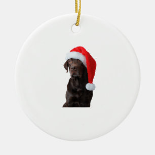 Adorno De Cerámica Chocolate Lab Retrato de perro Santa Hat Cute Chri