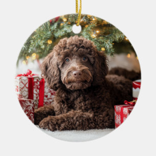 Adorno De Cerámica Chocolate Labradoodle