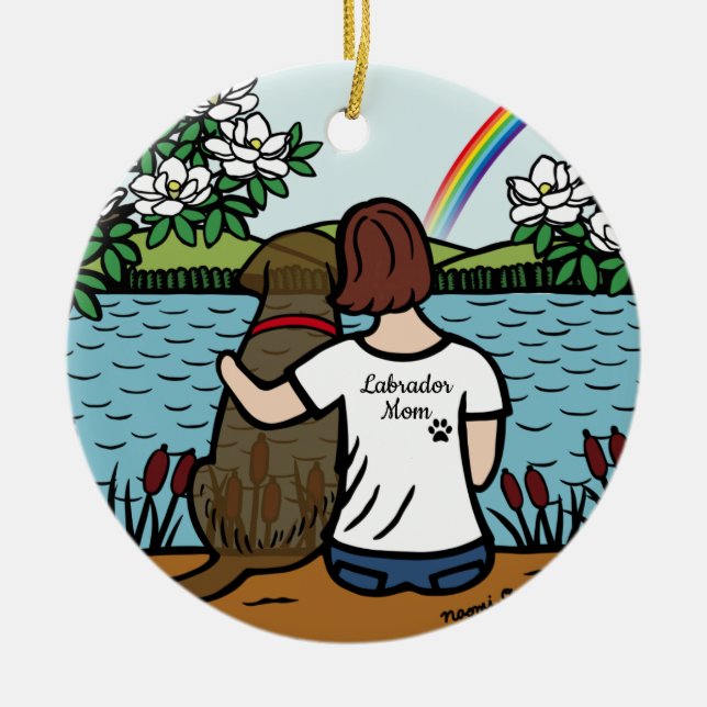 Adorno De Cerámica Chocolate Labrador Angel y Mom Brown (Frente)