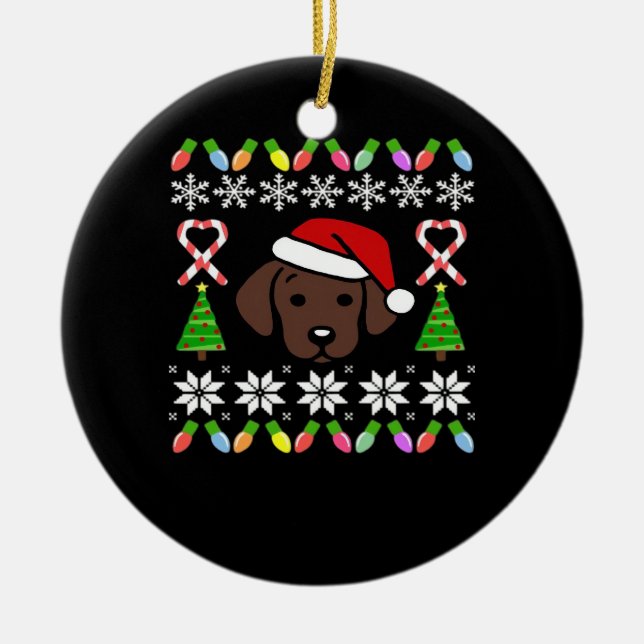 Adorno De Cerámica Chocolate Labrador Puppy Christmas Santa Oversized (Frente)