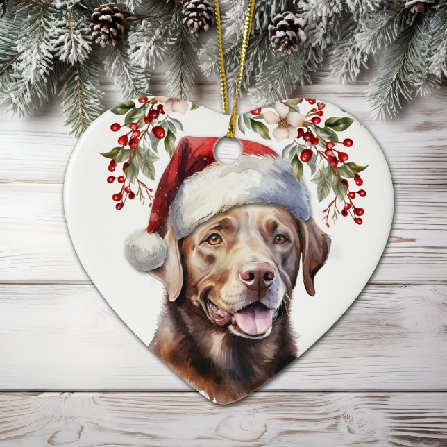 Adorno De Cerámica Chocolate Labrador Recuperador Perro Holly Wreath (Subido por el creador)