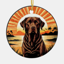 Adorno De Cerámica Chocolate Labrador Retro Sunset Dog Lover
