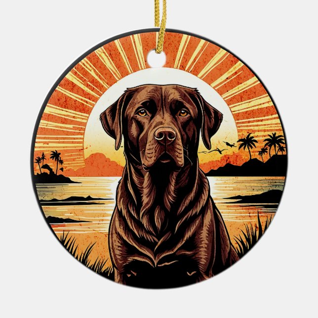 Adorno De Cerámica Chocolate Labrador Retro Sunset Dog Lover (Frente)