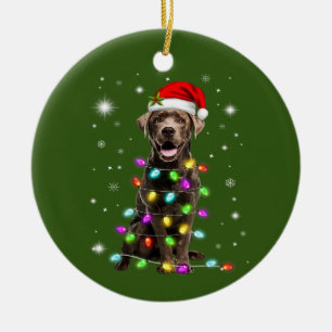 Adorno De Cerámica Chocolate Labrador Santa Hat Navidades Luz de hada