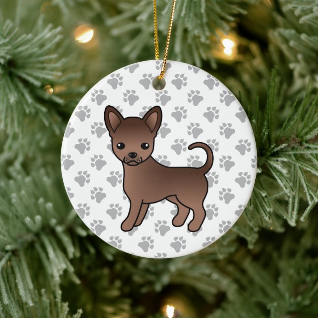 Adorno De Cerámica Chocolate Smooth Coat Chihuahua Cartog Dog & Paws (Árbol)