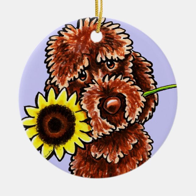 Adorno De Cerámica Chocolate Sunny Labradoodle Off-Leash Art™ (Frente)
