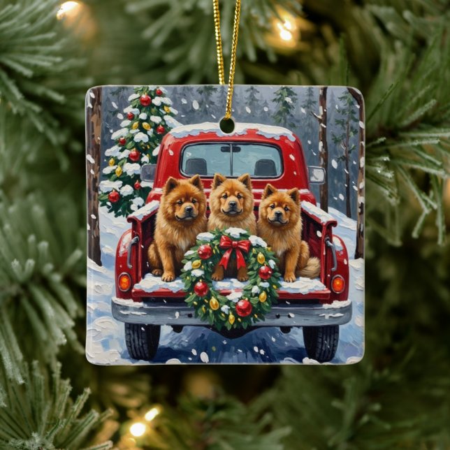 Adorno De Cerámica Chow Chow Christmas Red Truck Holiday (Árbol)