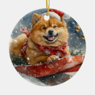 Adorno De Cerámica Chow Chow Dog en Sledge Let it Snow Navidades