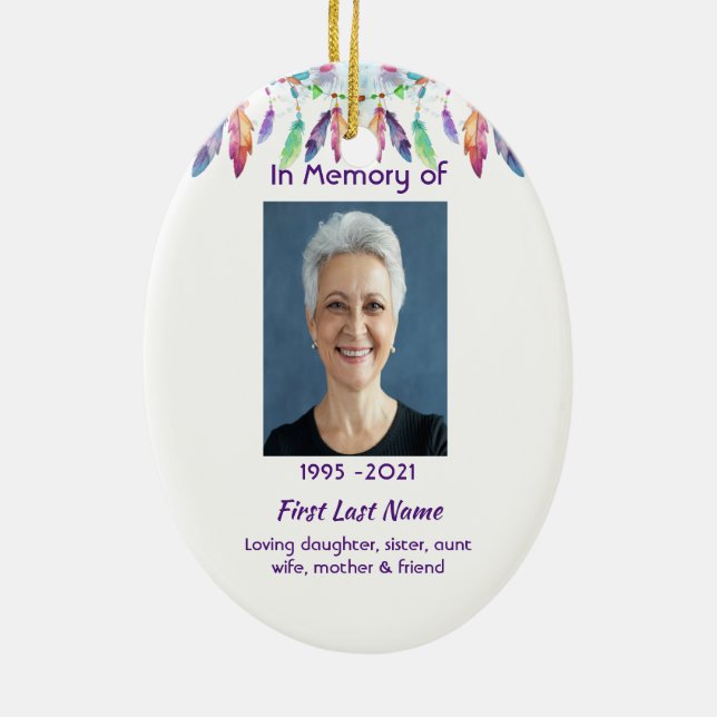 Adorno De Cerámica Christian Memorial Feathers Boho Tribal Native (Atrás)