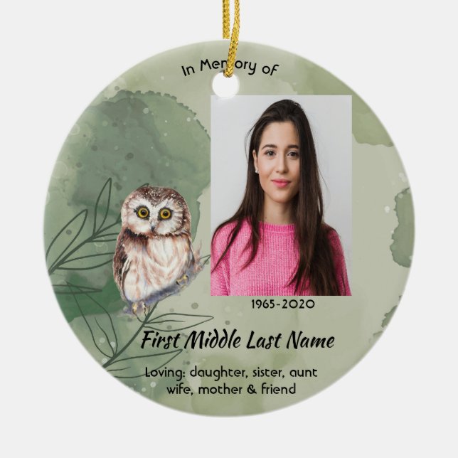 Adorno De Cerámica Christian Memorial Keepsake Cute Owl Bird (Frente)
