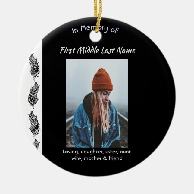 Adorno De Cerámica Christian Memorial Keepsake Feather Tribal Boho  (Frente)