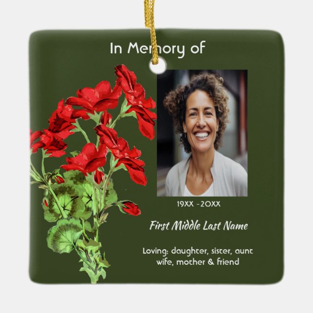 Adorno De Cerámica Christian Memorial Keepsake Geranium Flower (Anverso)