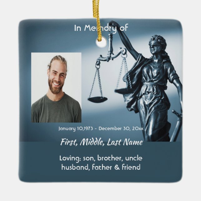 Adorno De Cerámica Christian Memorial Keepsake Scales Justice Law (Anverso)