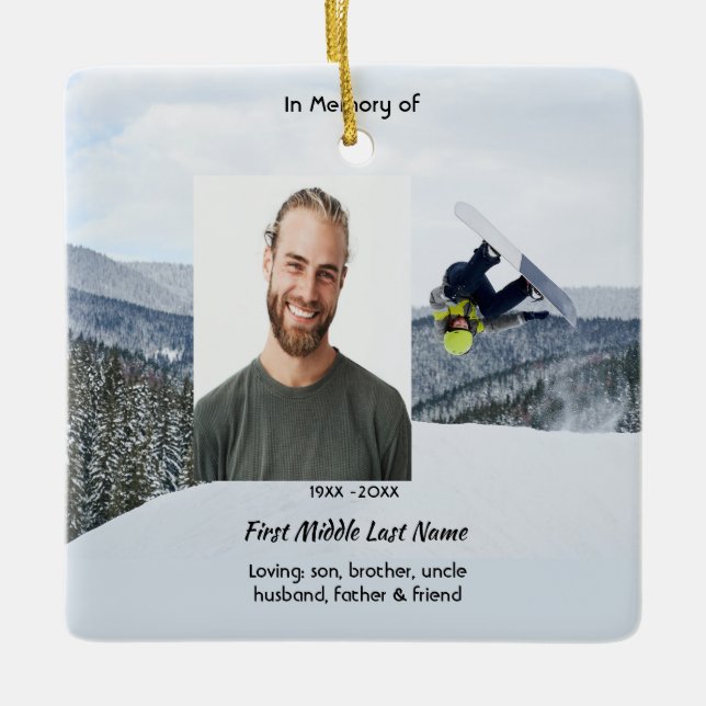 Adorno De Cerámica Christian Memorial Keepsake Snowboarding Winter (Anverso)