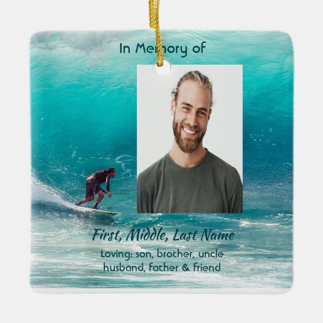 Adorno De Cerámica Christian Memorial Keepsake  Wave Surfer Water (Anverso)
