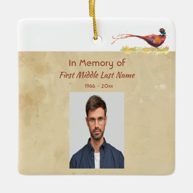 Adorno De Cerámica Christian Memorial Photo Invite Pheasant Bird Art (Anverso)