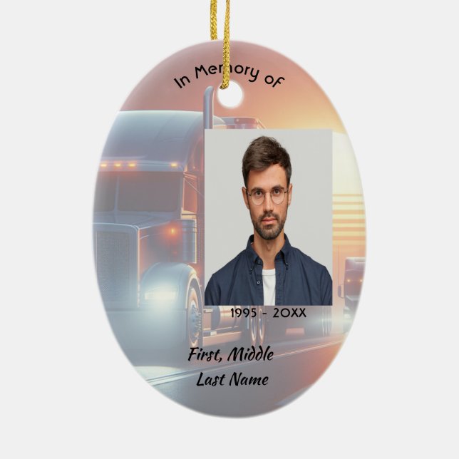 Adorno De Cerámica Christian Memorial Semi-Truck Tractor-trailer  (Atrás)