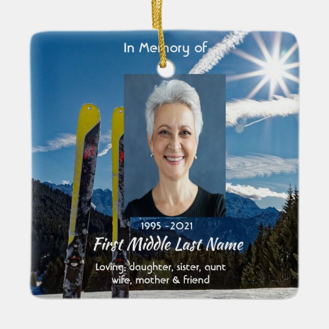 Adorno De Cerámica Christian Skiing Skier  Memorial Keepsake  (Anverso)