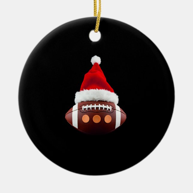 Adorno De Cerámica Christmas American Football Ball Santa Hat (2) (Frente)