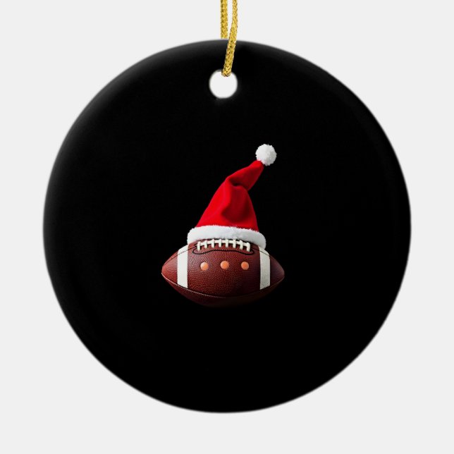 Adorno De Cerámica Christmas American Football Ball Santa Hat (3) (Frente)