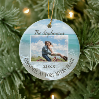 Adorno De Cerámica Christmas at the Beach Ornament Family Photo